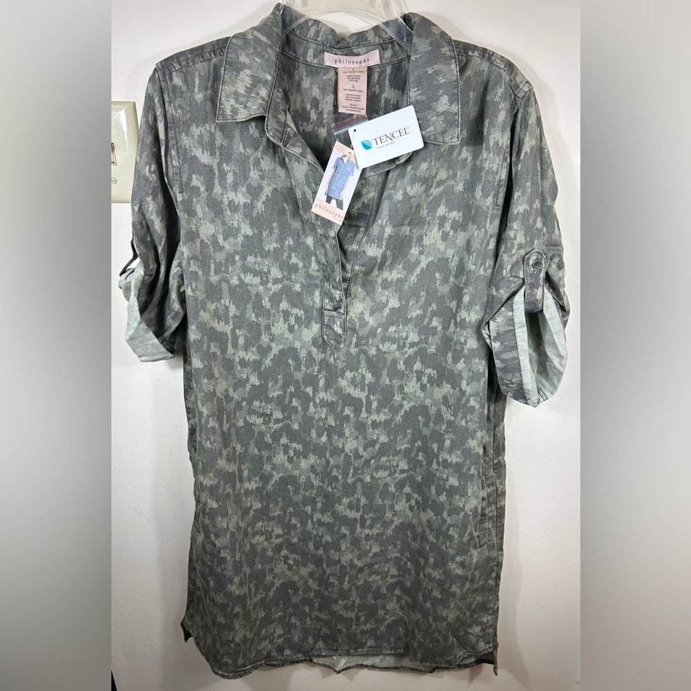 Philosophy Tunic Dress L Brushed Cougar Animal Print TENCEL City Whimsy NWT BOHO
